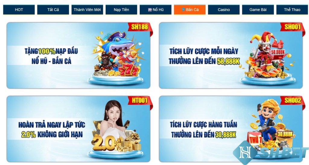 Bắn cá Shbet hiện nay có những khuyến mãi gì?